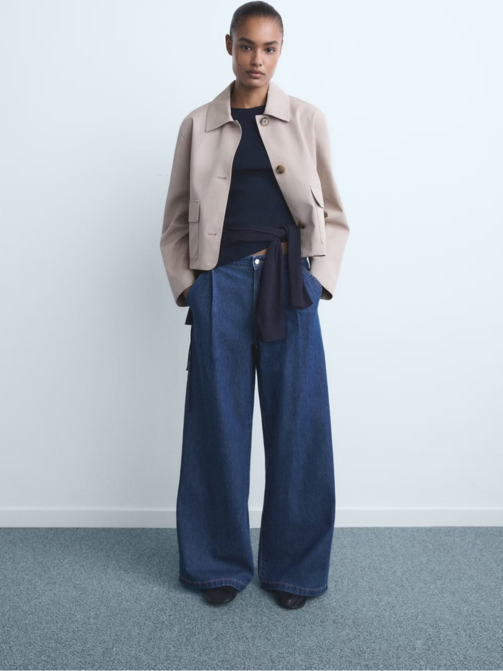 Mango WIDE LEG PLEATED JEANS 6 NWT